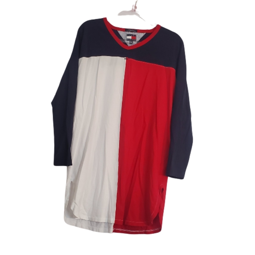 Large sleep shirt Tommy Hilfiger Colorblock Long sleeve cute rounded bottom